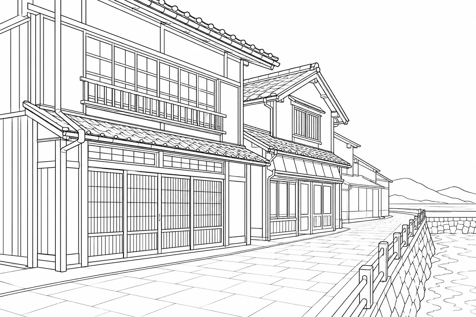 Architecture Street View Printable Coloring Page