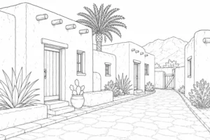Architecture Street View Scene 202608010232-063 Coloring Page