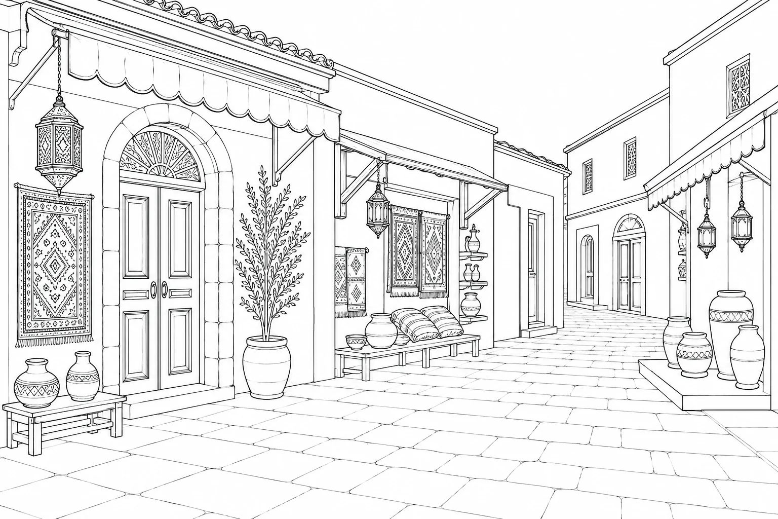 Cafe Street Corner Relaxing Coloring Page