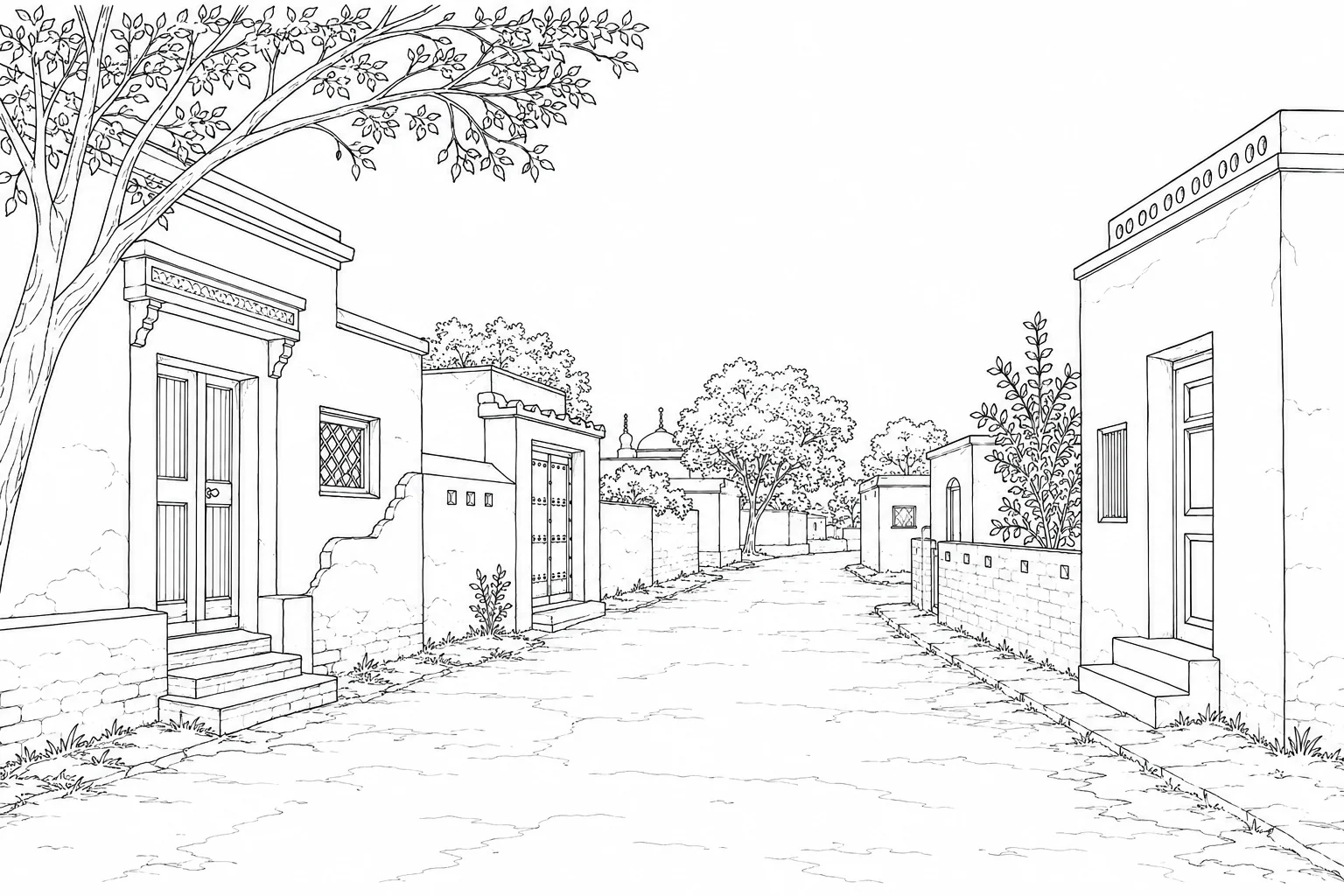 Cafe Street Corner Architecture Coloring Page