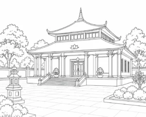 Carved Stone Gateway Scene Coloring Page Set 2