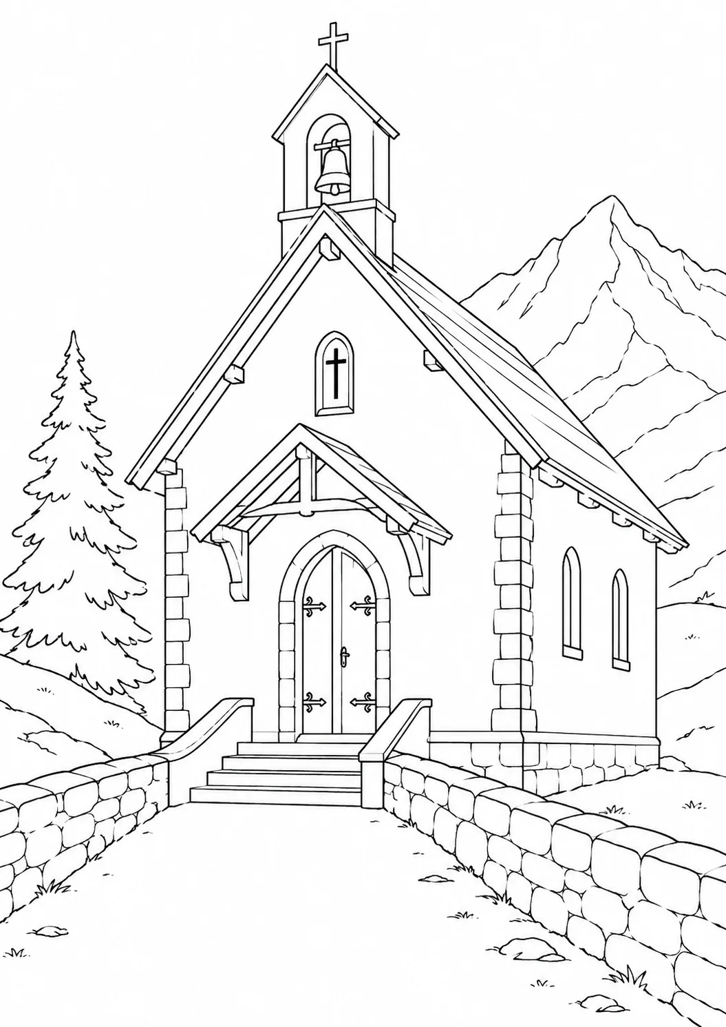 Carved Stone Gateway Scene Coloring Page