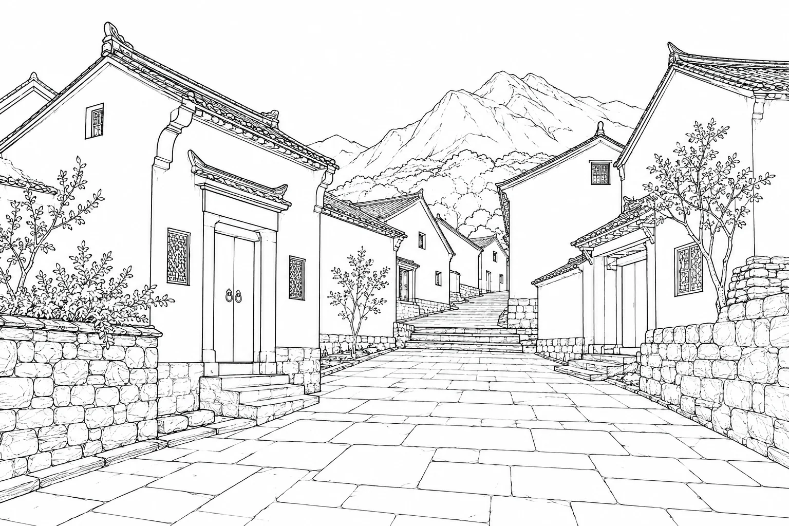 Charming Street Corner Detailed Coloring Page