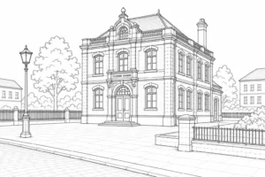 Classical Architecture Scene Coloring Page