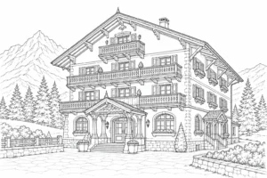 Classical Column Hall Scene Coloring Page Set 2