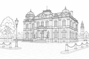 Classical Column Hall Scene Coloring Page Set 5