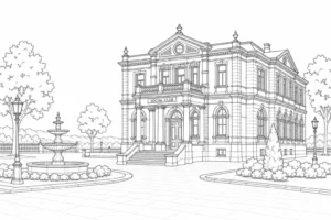Classical Column Hall Scene Coloring Page Set 6