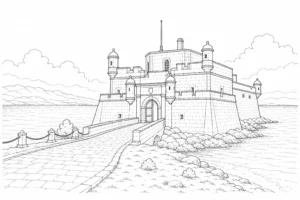Classical Column Hall Scene Coloring Page Set 4
