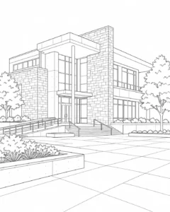 Clean Line Building Scene Coloring Page Set 4