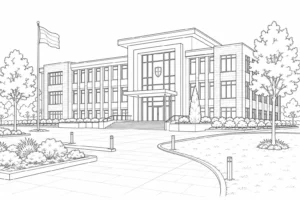 Clean Line Building Scene Coloring Page Set 2