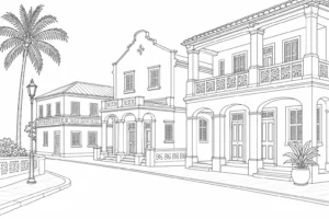 Cobblestone Lane Scene 202607310231-010 Coloring Page