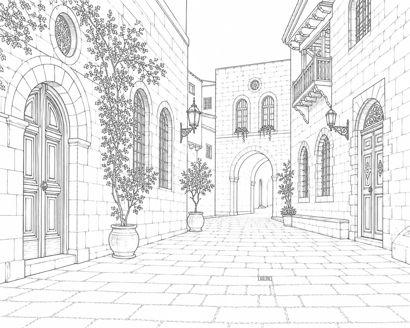 Cobblestone Lane Relaxing Coloring Page