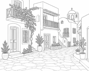 Cobblestone Lane Scene 202608010232-010 Coloring Page