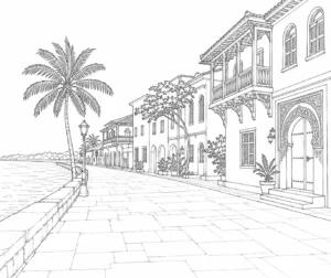 Cobblestone Lane Scene 202608020233252026080220-042 Coloring Page