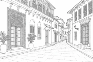 Cobblestone Lane Scene 202608030235422026080220-042 Coloring Page