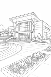 Contemporary Street View Scene Coloring Page Set 2