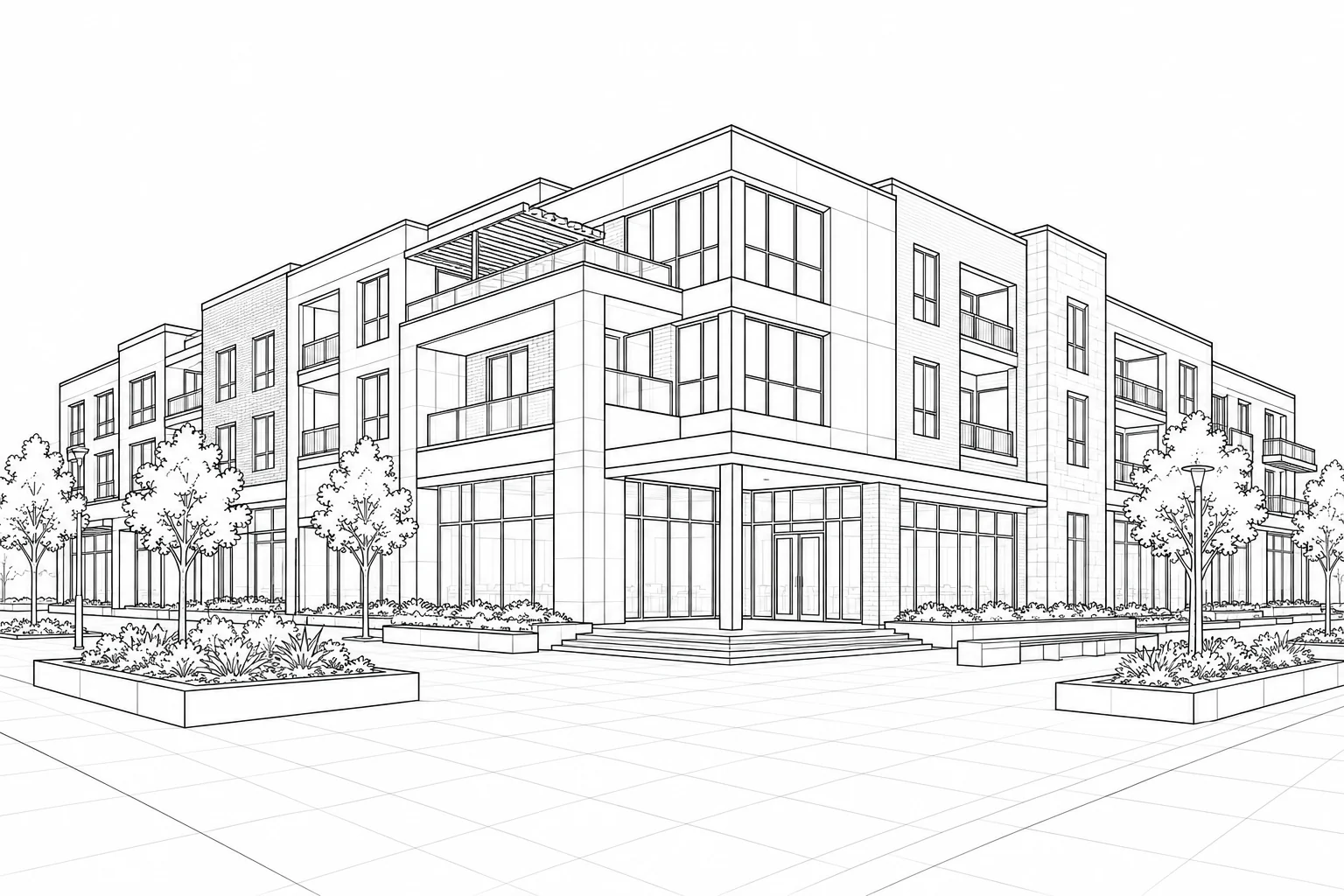 Contemporary Street View Scene Coloring Page Set 6