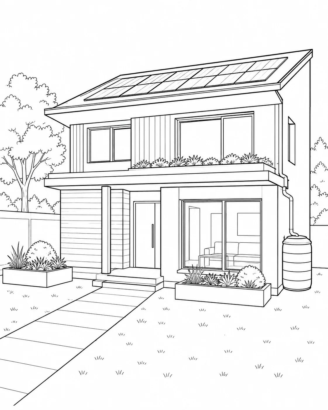 Contemporary Villa Scene Coloring Page Set 2