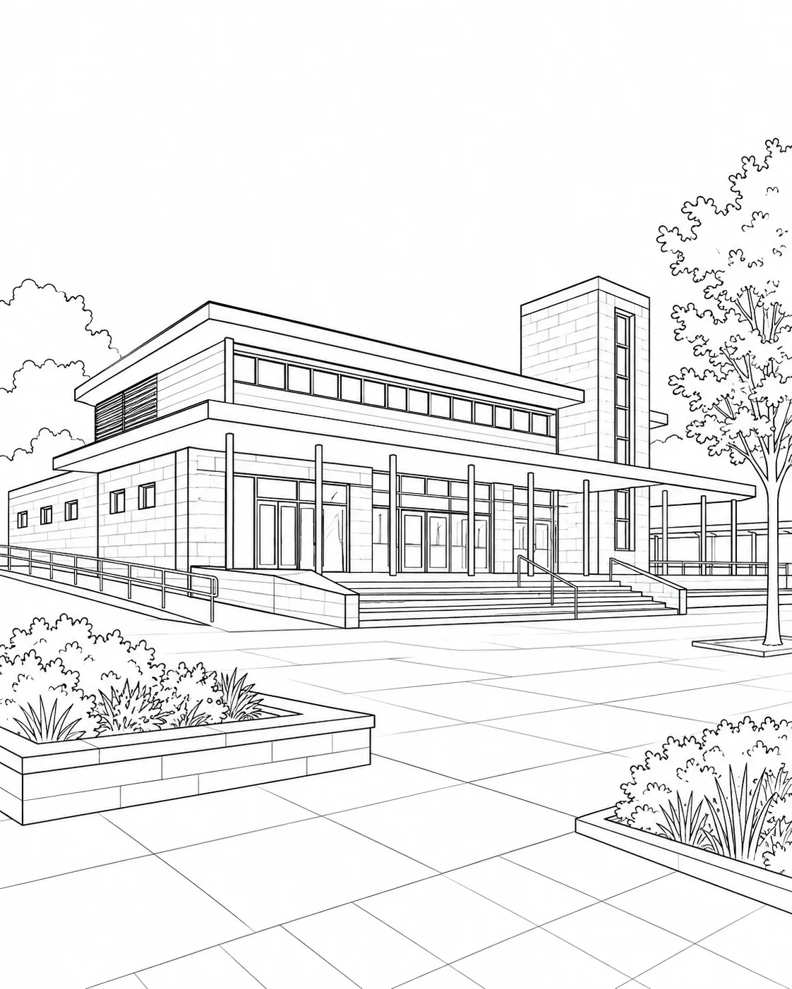 Contemporary Villa Scene Coloring Page Set 2