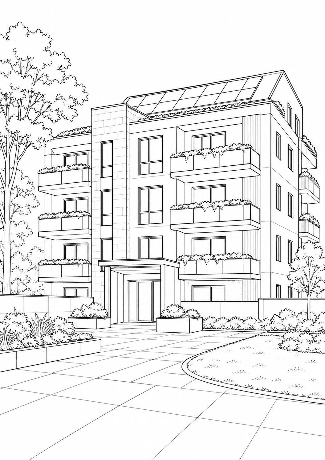 Contemporary Villa Scene Coloring Page