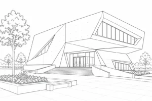 Contemporary Villa Scene Coloring Page Set 5