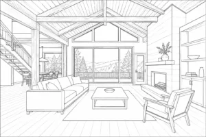 Cozy Fireplace Room Scene Coloring Page
