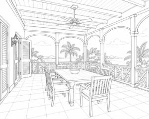 Cozy Fireplace Room Scene Coloring Page Set 2