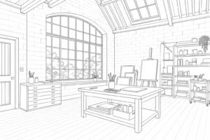 Cozy Fireplace Room Scene Coloring Page Set 3