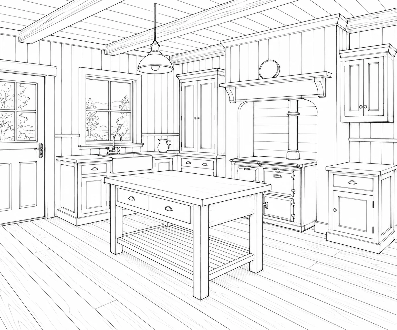 Cozy Fireplace Room Scene Coloring Page