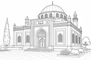 Cultural Village Scene Coloring Page