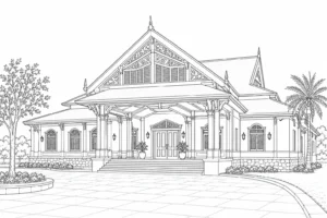 Cultural Village Scene Coloring Page Set 5