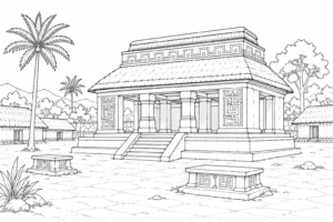 Cultural Village Scene Coloring Page Set 4
