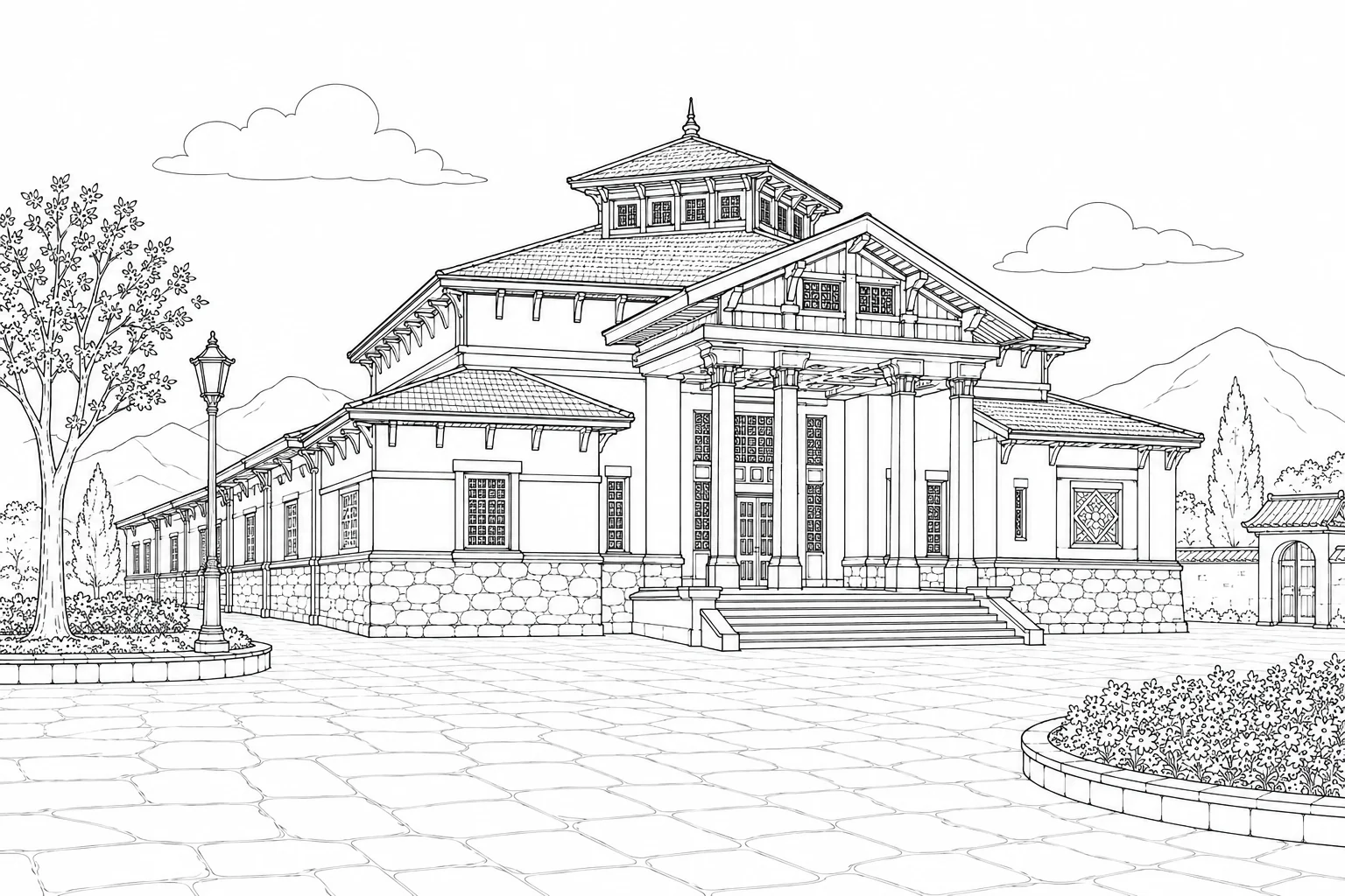 Decorative Archway Scene Coloring Page Set 5