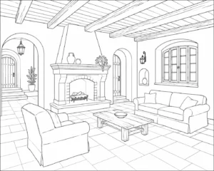 Elegant Bedroom Scene Coloring Page