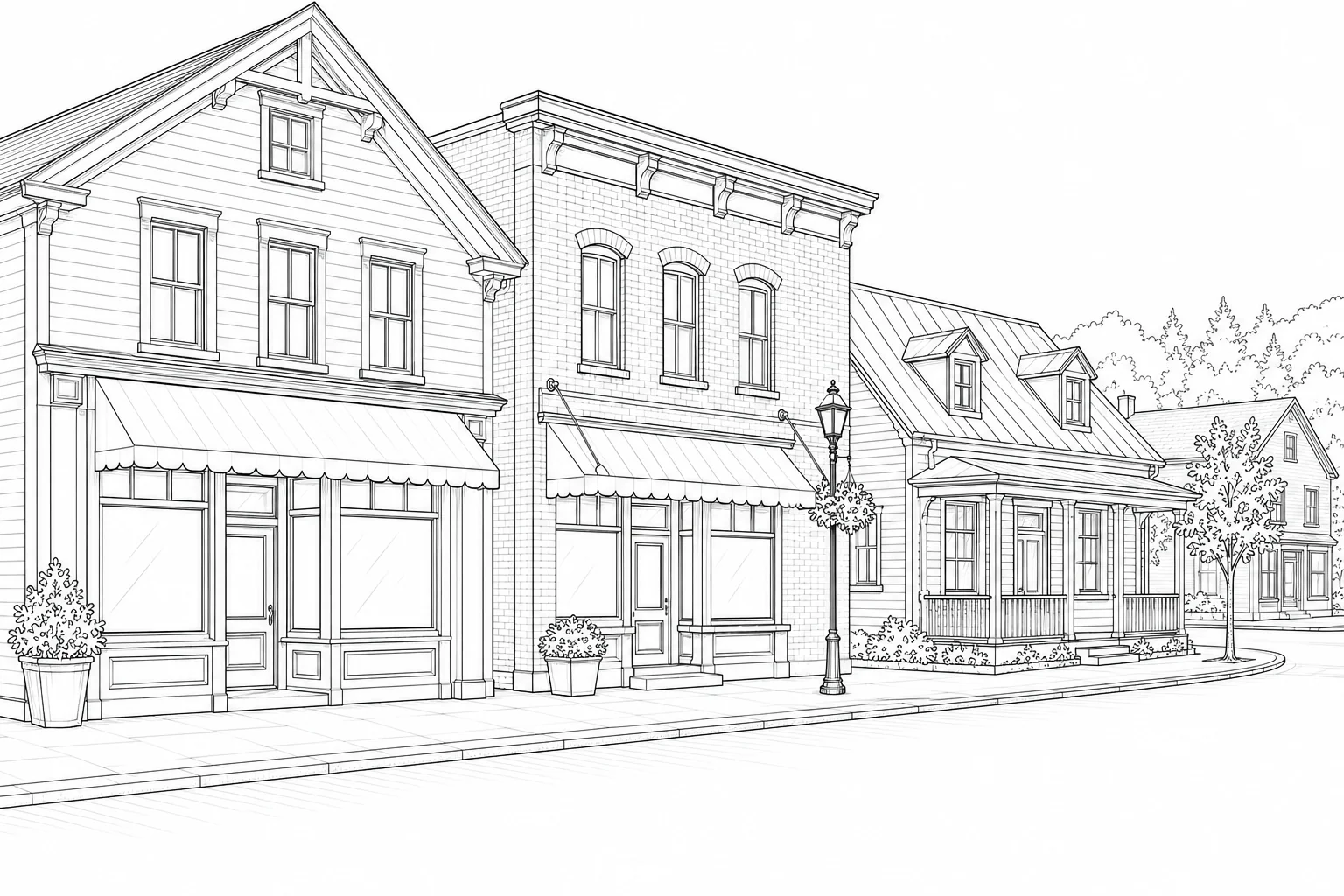 European Alley Detailed Coloring Page