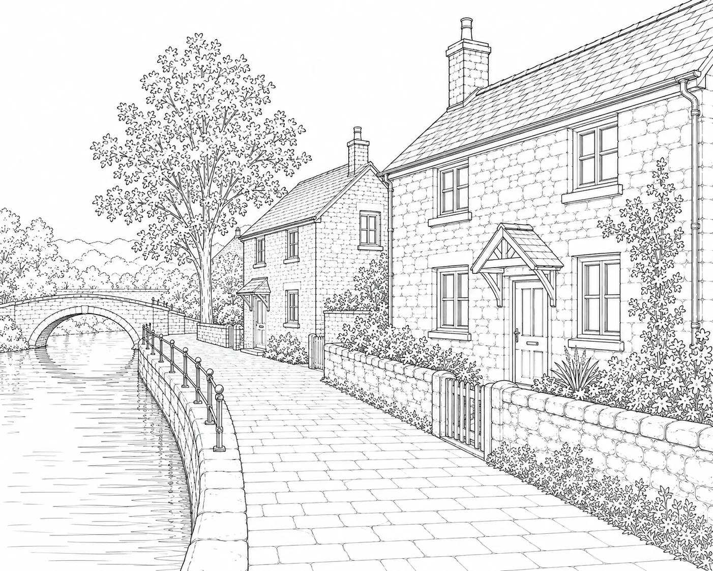 European Alley Street Scene Coloring Page