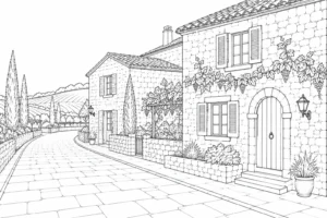 European Alley Scene 202608030235422026080220-084 Coloring Page