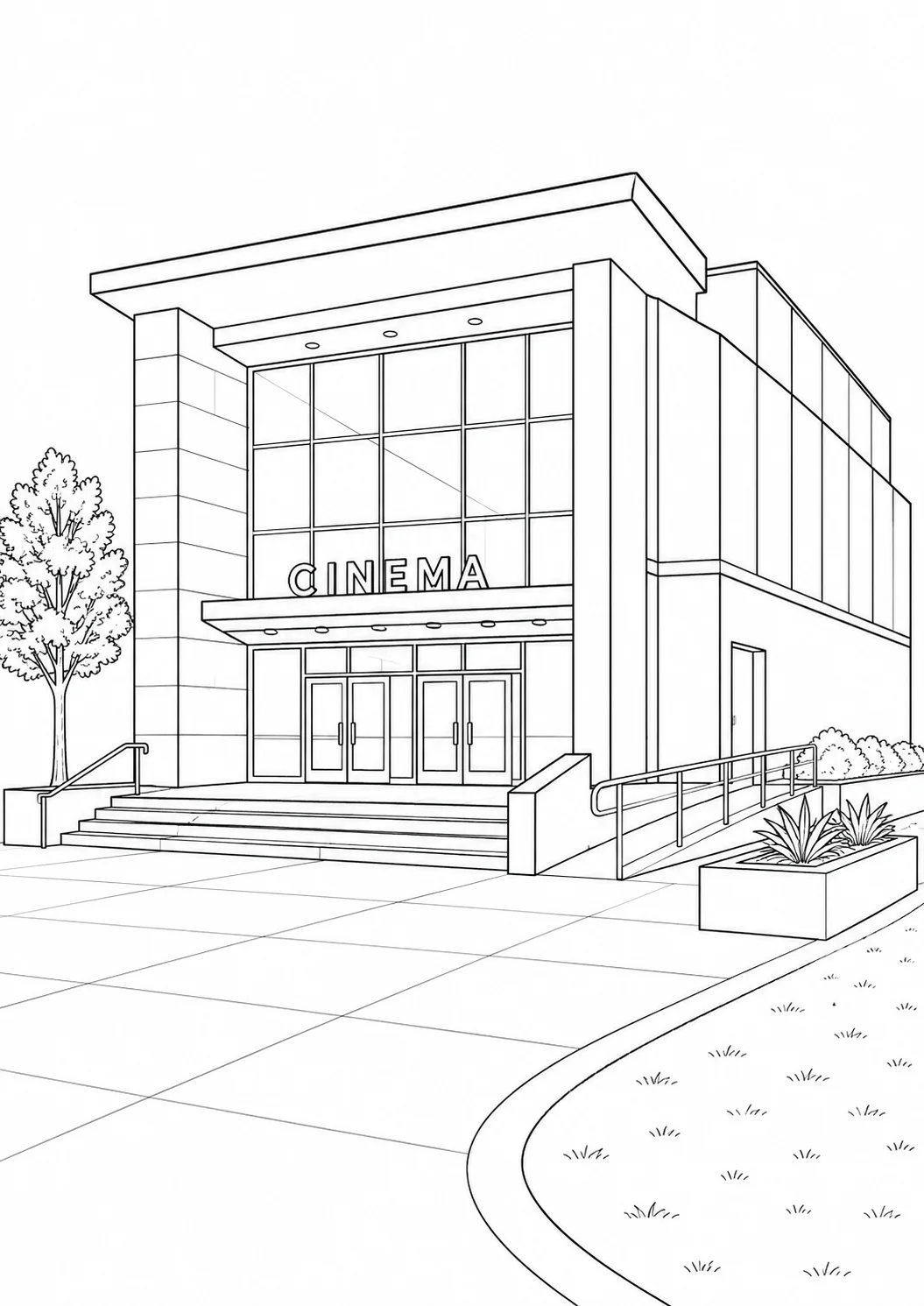 Geometric Architecture Scene Coloring Page