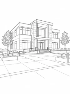 Geometric Architecture Scene Coloring Page Set 2