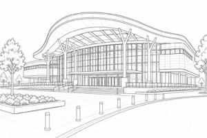 Geometric Architecture Scene Coloring Page Set 2