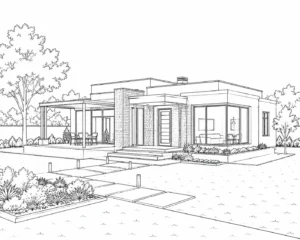 Geometric Architecture Scene Coloring Page