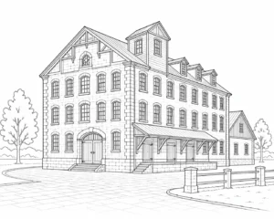 Gothic Tower Scene Coloring Page