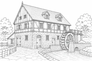Historic Bridge Scene Coloring Page Set 6