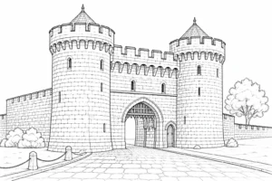 Historic Bridge Scene Coloring Page