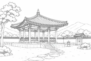 Historic Cultural Landmark Scene Coloring Page Set 3