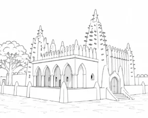 Historic Mosque Scene Coloring Page