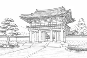 Historic Mosque Scene Coloring Page Set 3