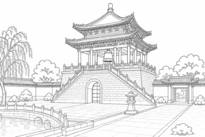 Historic Mosque Scene Coloring Page Set 3
