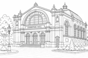 Historic Stone Building Scene Coloring Page Set 2