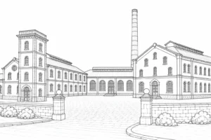Historic Stone Building Scene Coloring Page Set 5